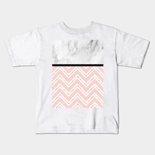 Marble with Rose Pink White and Yellow Gold ZigZag Chevron Pattern Kids T-Shirt